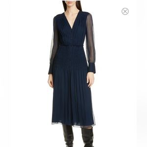 Jason Wu Long Sleeve Crinkle Silk Chiffon Midi Dress